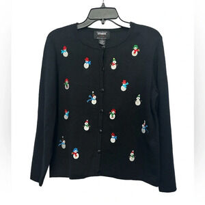 Designers Original Studio Joy Embroidered Snowman Cardigan Size Petite Large